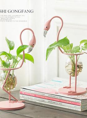 火烈鸟水培容器摆件北欧风创意家居摆设桌面装饰绿萝花瓶插花容器