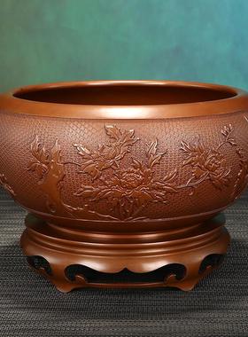 铜欣祥紫铜双凤钵铜聚宝盆家居玄关办公室商务礼品摆件