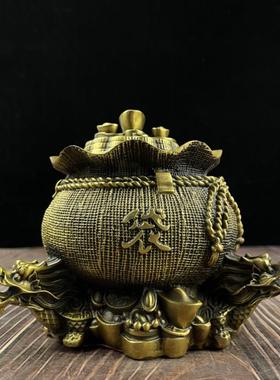 黄铜聚宝盆存钱罐龙头聚宝袋摆件家居办公室礼品