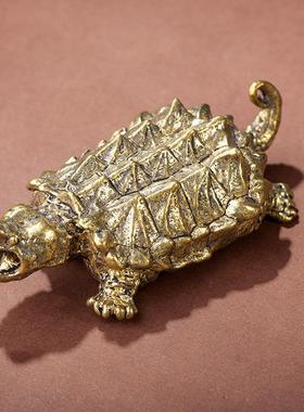黄铜客厅鳄龟摆件装饰办公桌面茶宠复古工艺品实心手把玩件礼品
