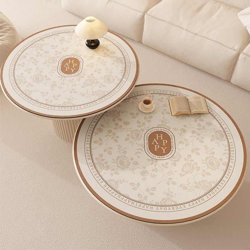 奶油法式圆形客厅茶几垫圆桌布家用防水防油免打理皮革餐桌保护垫,淘宝优惠券,粉丝福利购,淘宝优惠卷