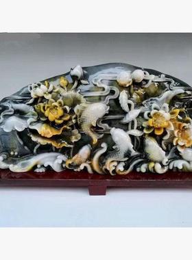 玉石年年有余摆件寿山石芙蓉石工艺品奇石原石石雕居家办公乔迁送