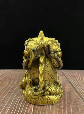 黄铜日月睚眦摆件龙二子日月邪家居摆设摆件