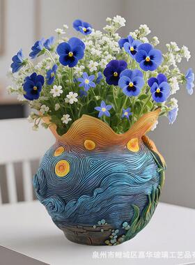 现货树脂星空花朵多肉花盆大口径庭院工艺品家居摆件户外花园造景