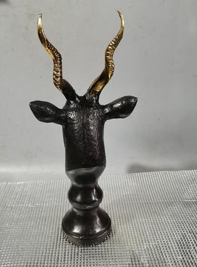 古玩铜器鹿头仿古做旧收藏摆饰鹿头摆件工艺品铜制复古