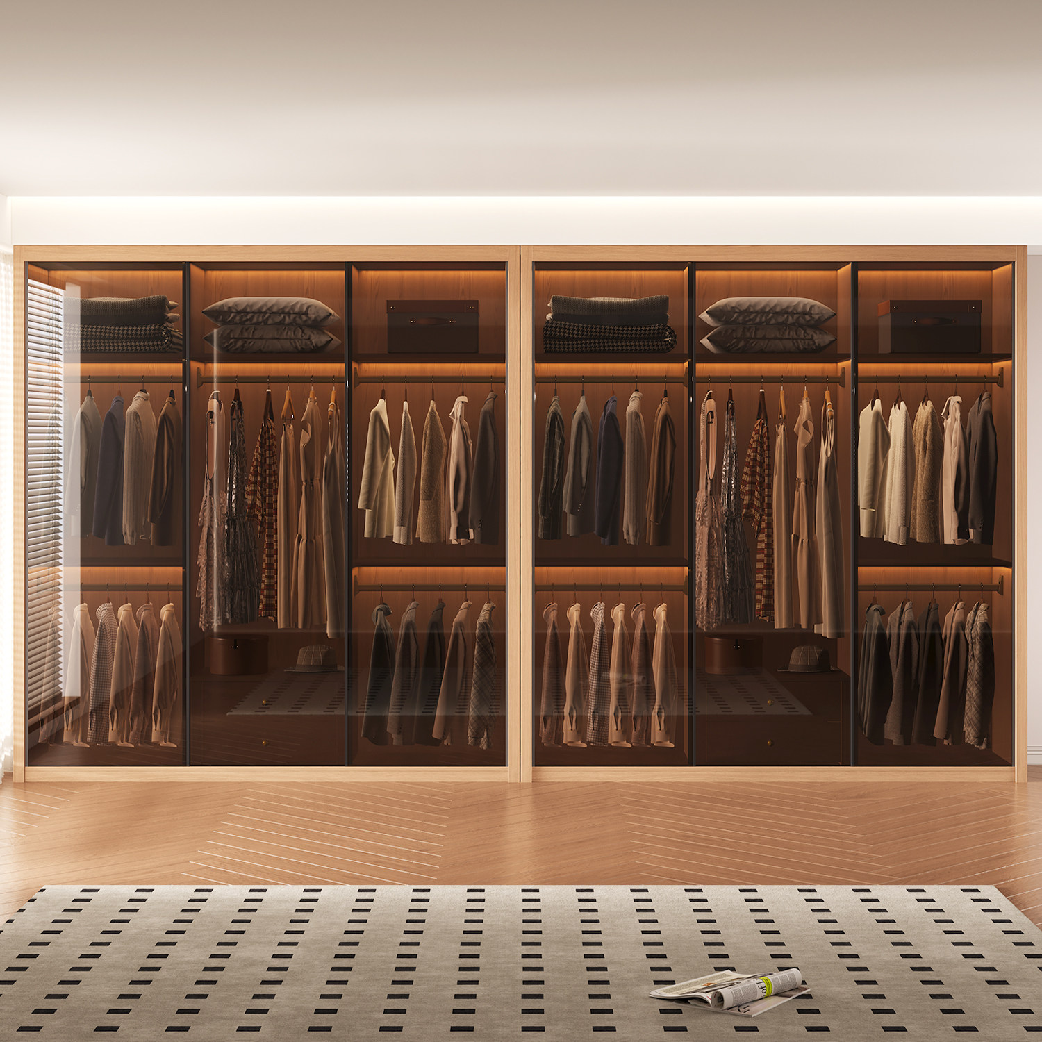 Oak solid wood cabinet home bedroom new sliding door full glass log style custom wardrobe 601