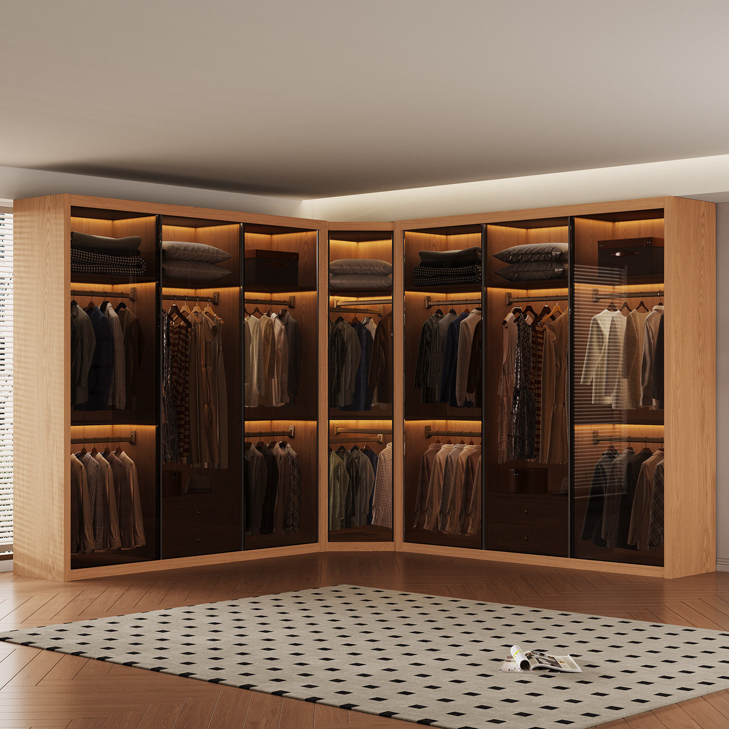 Oak solid wood cabinet home bedroom new sliding door full glass log style custom wardrobe 601