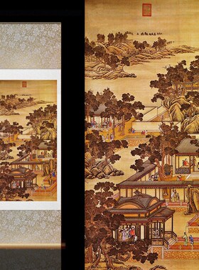 郎世宁国画古风卷轴画古典壁画定制酒店装饰十二月令客厅卷轴挂画