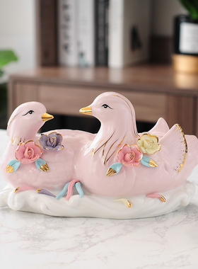 创意鸳鸯摆件一对陶瓷旺姻缘卧室床头装饰品家居结婚送礼礼品摆设
