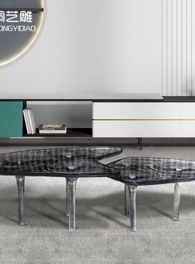 现代环氧树脂工艺品雕塑透明水晶摆件铂晶桌子雕塑艺术品可定工厂