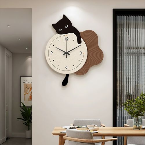 猫咪钟表挂钟客厅装饰画创意时钟表挂墙现代简约餐厅背景墙壁挂画 - 图2