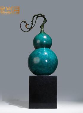 铜金岁月如意福禄黄铜葫芦摆件家居客厅玄关软装装饰金属铜工艺品