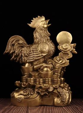 黄铜鸡花开富贵金钱鸡 如意鸡家居金属工艺品摆件