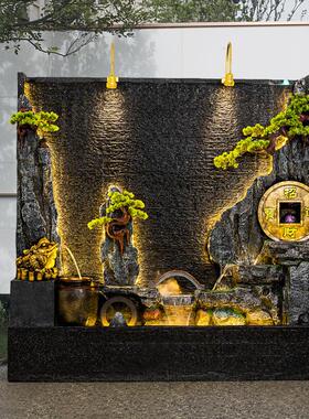 水幕墙假山流水喷泉山水水景墙招财摆件庭院景观装饰鱼池布置造景