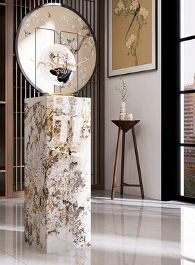 客厅落地摆件大理石雕塑摆台玄关电视柜沙发旁装饰品岩板花架底座