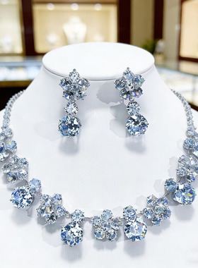 轻奢粉锆石项链耳环套装