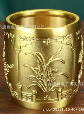 黄铜梅兰竹菊笔筒办公室书房创意金属工艺品春夏秋冬桌面纯铜摆件