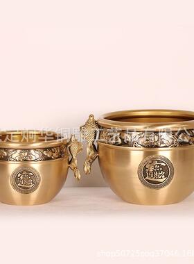 黄铜百福招财进宝招财缸福鱼进宝办公室家用摆件聚宝盆工艺品