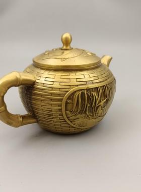 古玩铜器收藏铜摆件 姜太公垂钓铜酒壶 家居装饰创意礼品工艺品