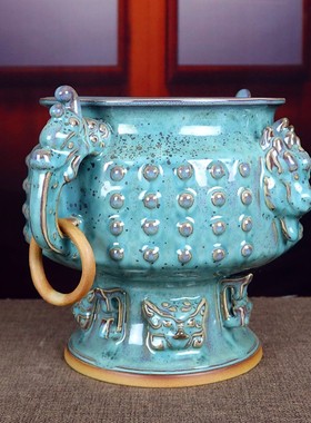 神垕镇钧瓷花瓶炉钧釉炉鼎陶瓷器摆件家居办公室装饰工艺品海晏鼎