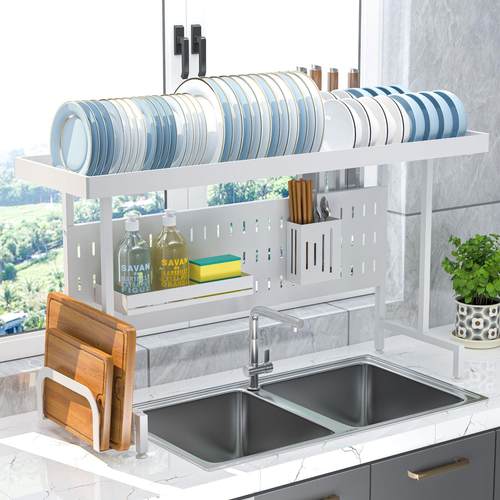 不锈钢厨房置物架伸缩水槽水池放碗架沥水碗架碟架厨具用品收纳架 - 图2