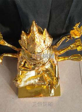 纯铜泰国四面佛 佛大梵天王贴金印度铜佛像东南亚摆件