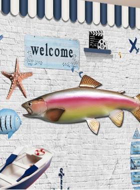 海洋仿真鱼模型工艺品室内装饰彩虹鳟鱼半边玻璃钢雕塑墙壁挂饰