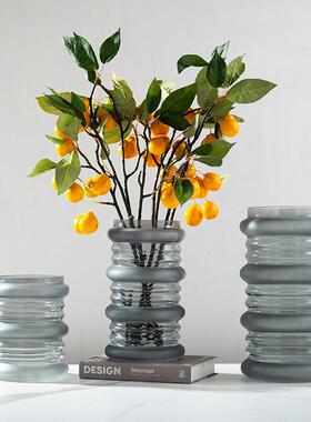 简约现代磨砂玻璃圆筒镀金花瓶家居样板间客厅餐厅桌面装饰花器