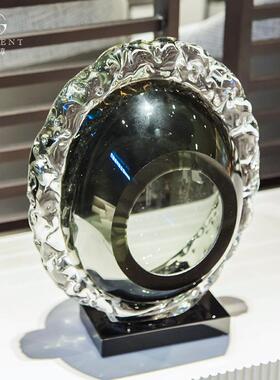 晶淳 样板房装饰品客厅意式轻奢简约风灰色水晶琉璃摆件 大气个性