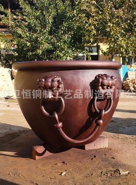 铸铜大缸双鱼荷花缸纯铜缸故宫缸雕塑鎏金铜大缸黄铜种花养鱼