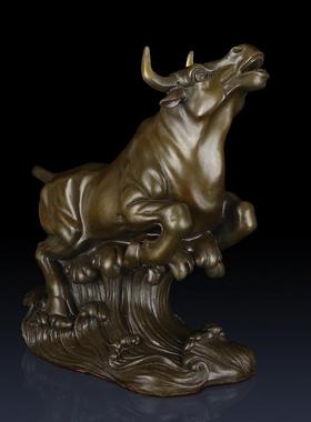 纯黄铜牛摆件牛气冲天办公室装饰家居客厅摆件招财铜牛工艺品礼品