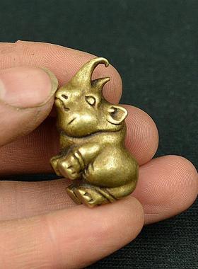 古玩古董铜器小犀牛纯铜把件玩饰摆件老铜复古包浆