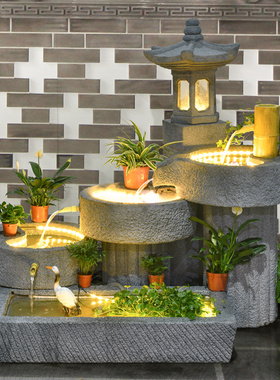 中式流水喷泉摆件庭院室内阳台造景落地装饰品假山石磨水景观鱼池