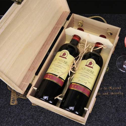 红酒盒复古双支装红酒木盒葡萄酒礼盒红酒包装盒子红酒盒 - 图1
