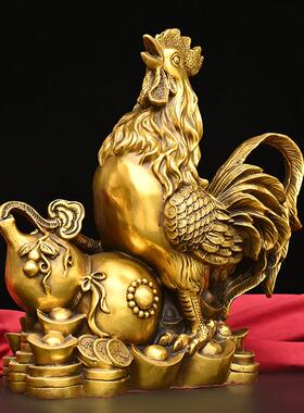 黄铜公鸡葫芦公鸡金钱元宝鸡铜摆件十二生肖鸡铜器摆件