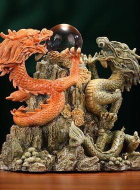 铜欣祥黄铜双龙戏珠摆件龙家居办公礼品工艺品铜龙摆设商务礼品