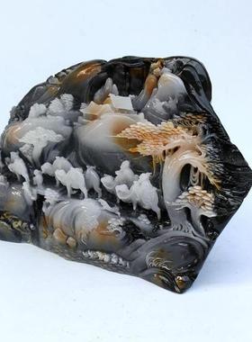 玉石丝绸之路摆件寿山石芙蓉石工艺品奇石原石石雕居家办公乔迁送