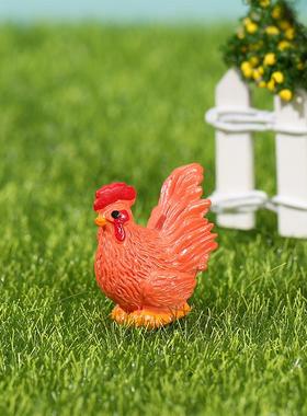 微景观摆件公鸡母鸡 树脂立体小公仔摆件 可爱小动物摆件家居