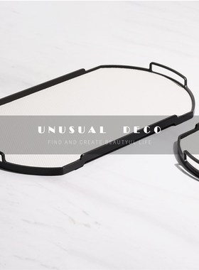 现代简约欧式轻奢金属皮质托盘样板房书房客厅Q餐厅桌面软装饰品