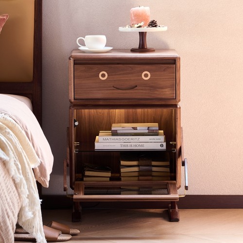 青春潮机器人斗柜儿童房床头柜家用沙发侧边柜童趣家俱黑胡桃木 - 图0