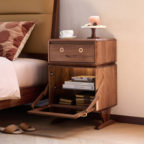 青春潮机器人斗柜儿童房床头柜家用沙发侧边柜童趣家俱黑胡桃木 - 图1