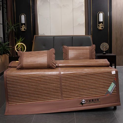 夏季竹席凉席双面新款2024席子冬夏两用艾草冰丝席草席家用折叠席 - 图1