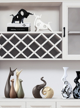 花瓶摆件家居创意装饰品现代简约客厅酒柜卧室玄关牛腿黑白色花瓶