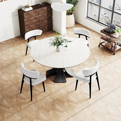 HERZZI高端德利丰黑胡桃木纹岩板实木圆形餐桌子家用带转盘小户型 - 图2