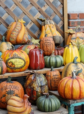 花园装饰 庭院 南瓜草地摆件复古万圣节景观小品拍照道具孤品