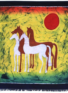 蜡染画龙马精神云南民族风挂画客厅玄关装饰画棉布手工布艺背景画
