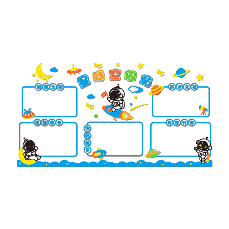 幼儿园卡通探索宇宙动物公告栏自粘墙贴装饰儿童亲子作品展示板,淘宝优惠券,粉丝福利购,淘宝优惠卷