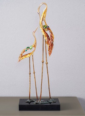 圣朗伦珐琅彩工艺仙鹤摆件创意玄关花架饰品酒店大厅摆件