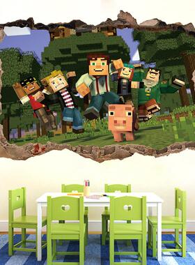 Minecraft run away我的世界墙贴画客厅儿童房可移除装饰PVC贴画