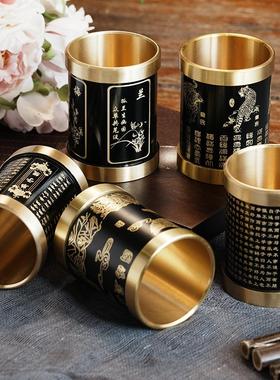 严选黄铜笔筒中式算盘梅兰竹菊大号小号商务礼品铜工艺品摆件铜艺